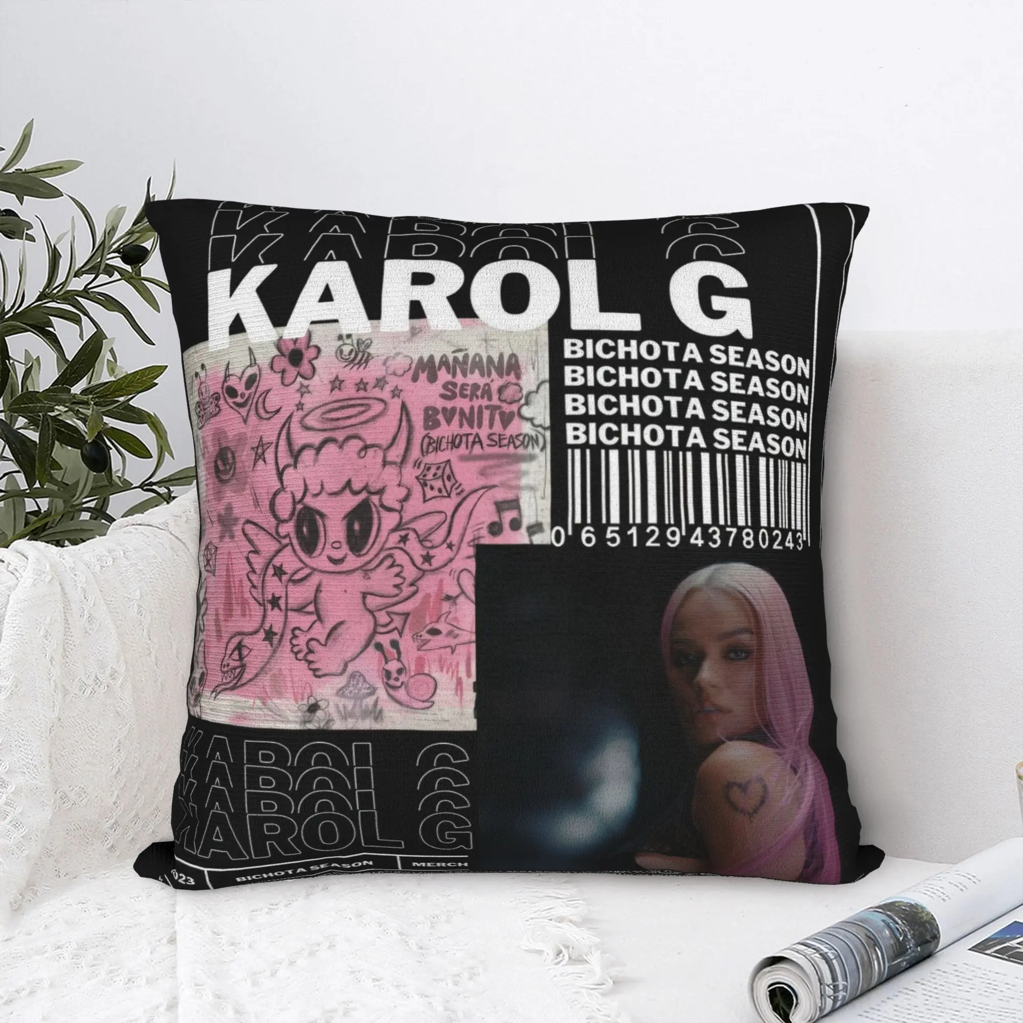 Karol G Pillowcase Double-sided Printing Fabric Cushion Cover Decor  Throw Pillow Case Cover Seater Square 45*45cm