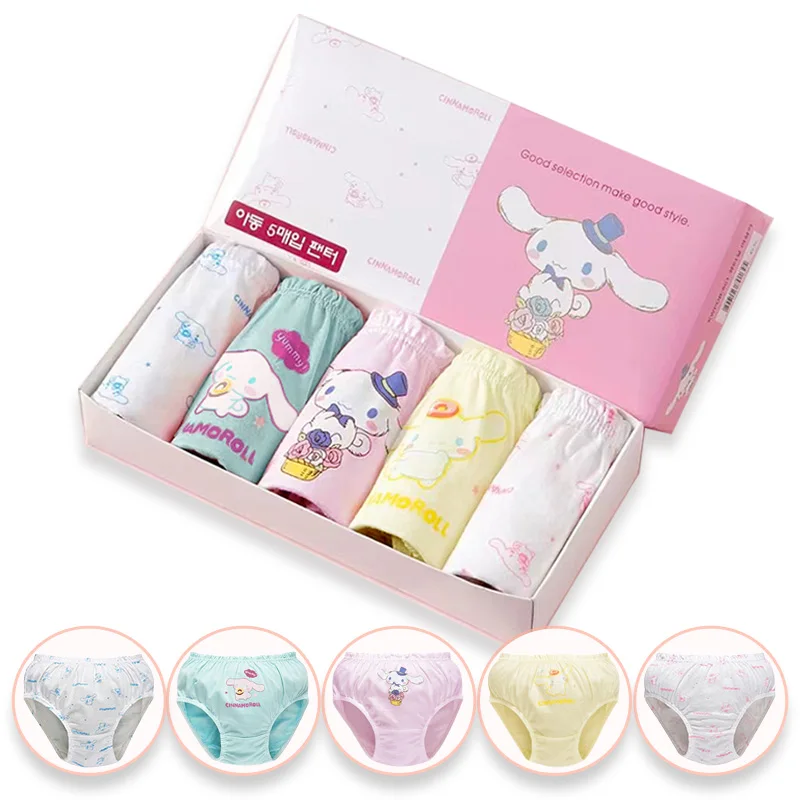 5 pezzi/scatola slip per bambini mutandine per ragazze in cotone simpatico cartone animato Cinnamoroll stampa biancheria intima per bambini a triangolo biancheria intima morbida per studentessa