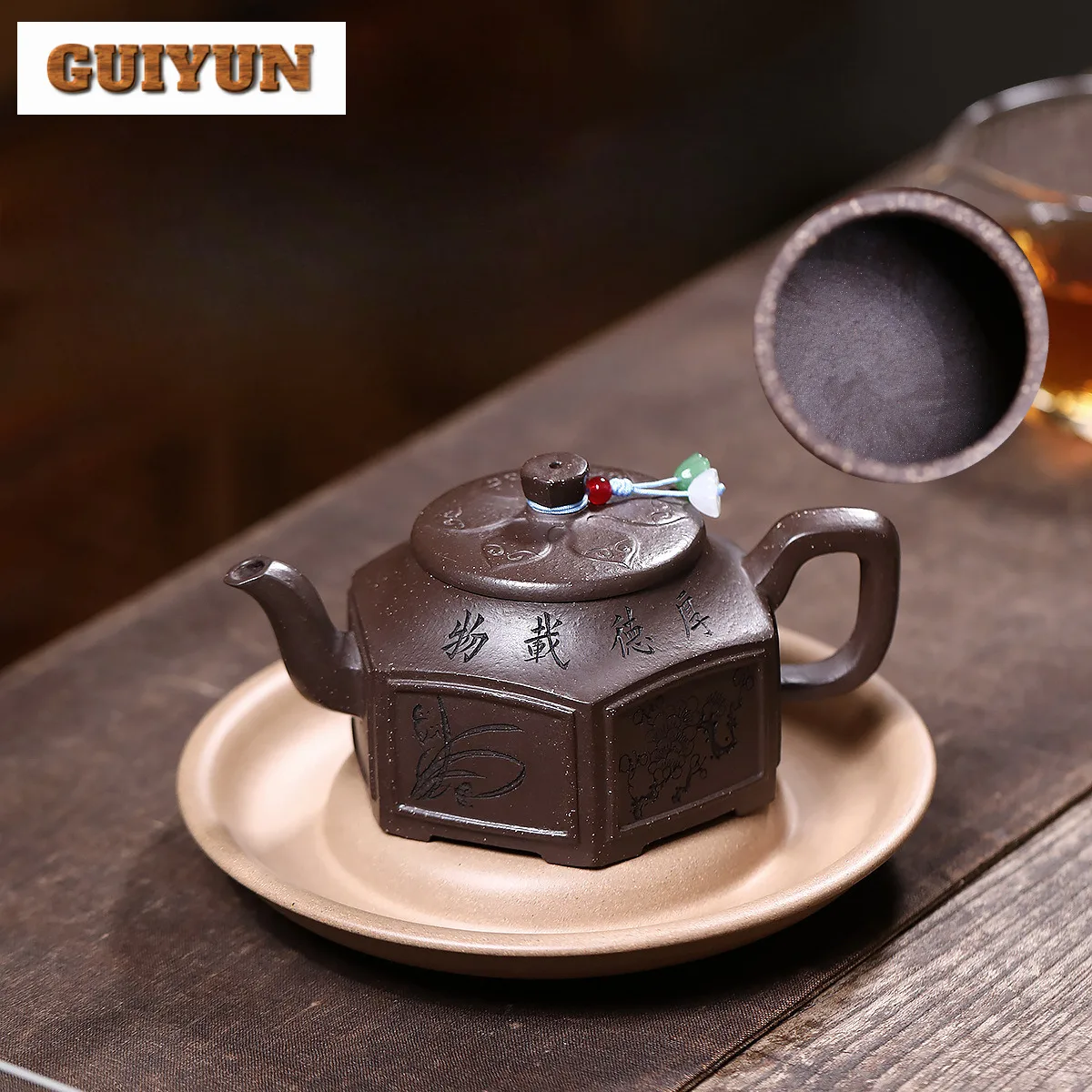 

250ml Authentic Yixing Purple Clay Teapots Handmade Hexagonal Pot Raw Ore Purple Jade Gold Sand Tea Maker Kettle Zisha Tea Set