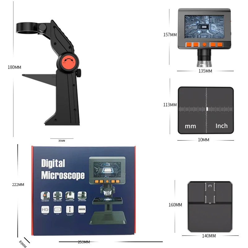 Digital Microscope with Screen, High-Definition Portable Mobile Phone, Magnifying and Repairing Industrial Video Microscope