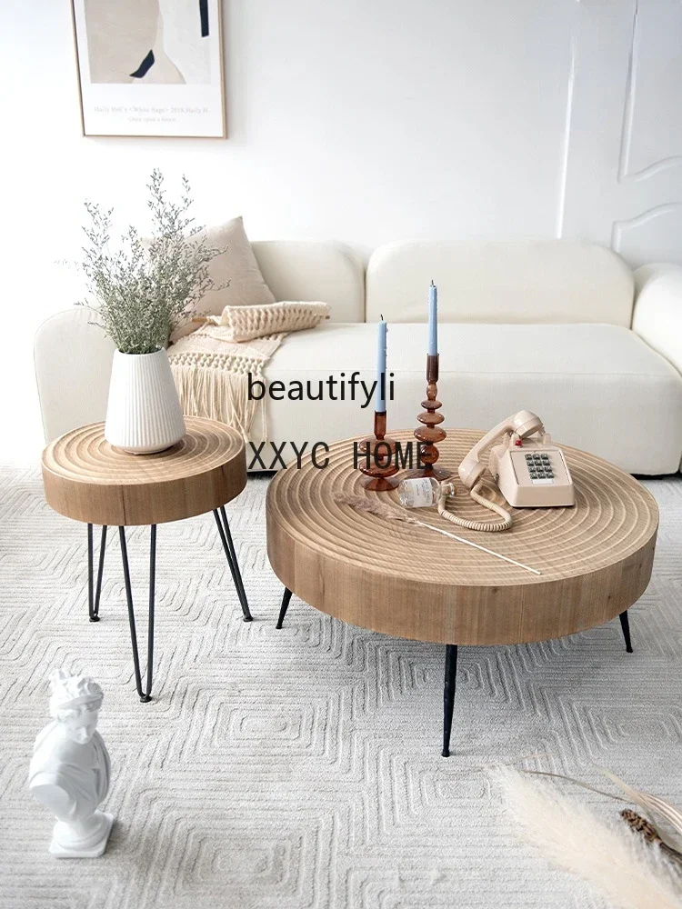 Japanese Style  Creative Original Wooden Living Room Advanced Artistic round Annual Ring Table