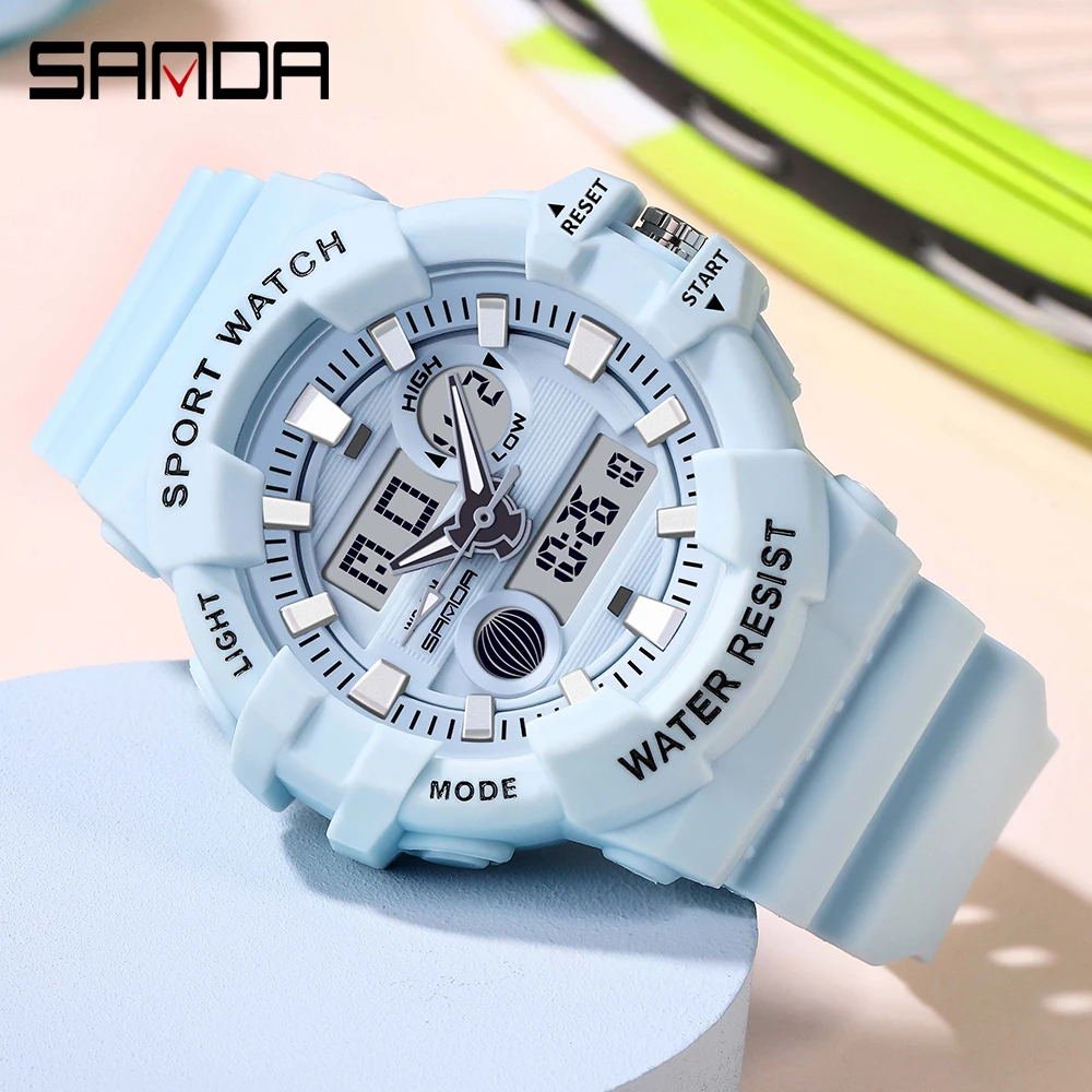 SANDA New man Women Sport Digital Watch Electronic Quartz Dual Core Display LED Waterproof Watches Casual Student WristWatch3037