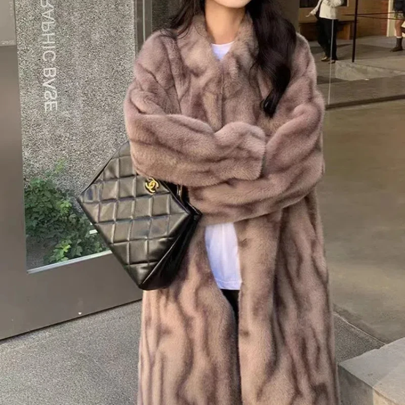 New Mink Fur Coat for Women Long Style Thickened Fur Integrated Environmentally Friendly Mink Fur Coat with Stand Up Collar