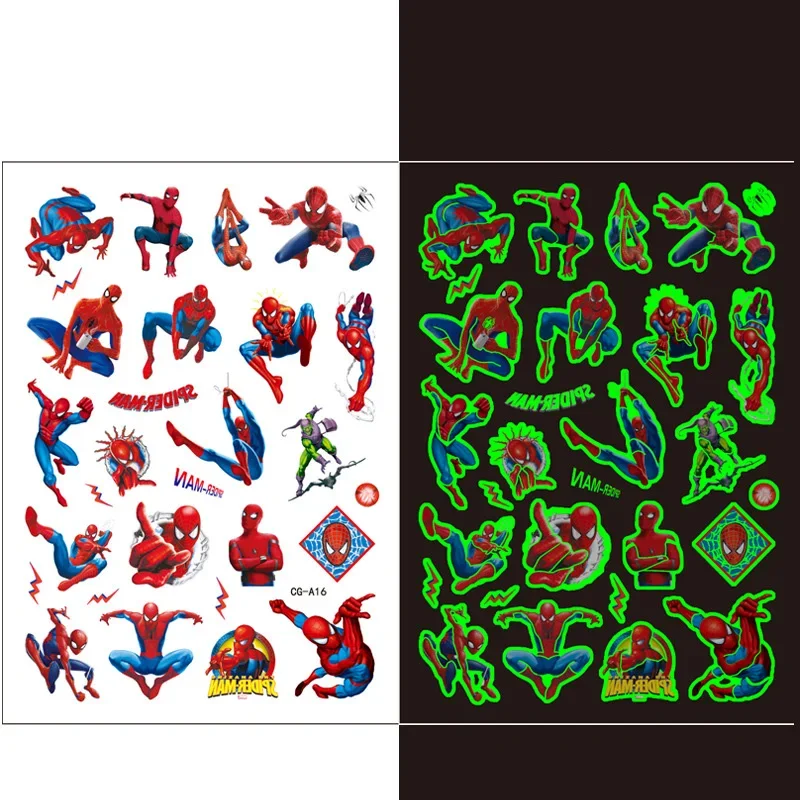 Fun gift Luminous Tattoo Sticker Cartoon SpiderMan Children Arm Face Glowing Tattoo Children Body Tattoo The Avengers Sticker