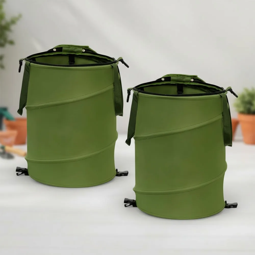 

Collapsible Pop Up Trash Can 24 Gallons, Reusable Garden Bag with Lid for Lawn Leaves Storage Camping Laundry