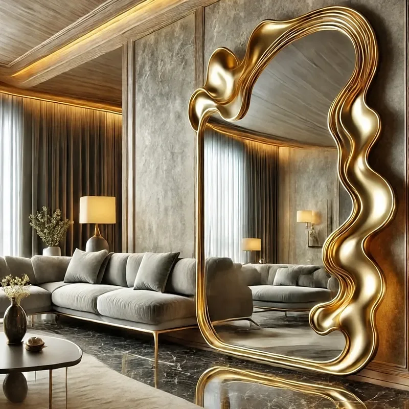 Retro High End Floor Mirror Art Entry Full Length Mirror Special Shaped Creative Wall Mounted Fitting Mirror Wavy