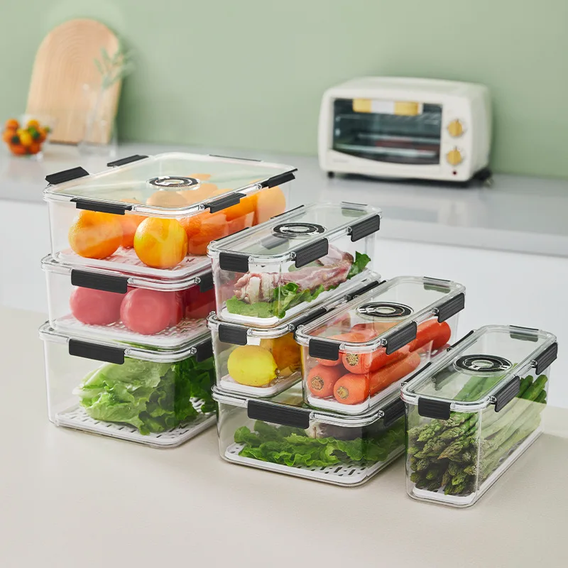 Refrigerator timer storage box with drainage tray pet Plastic food storage containers Kitchen storage and organization