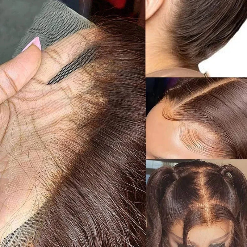 Цвет 2, темно-коричневые прямые 2x6, человеческие волосы, кружевная застежка, длинный глубокий пробор, бразильские девственные волосы, 10-22 дюйма, плотность 150%, полный конец