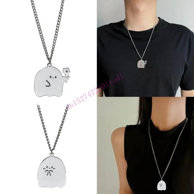 M76B Pack of 2 Pendant Necklace Specter Necklace Fashion Party Jewelry Couple Jewelry Stainless Steel Texture for Women Girls