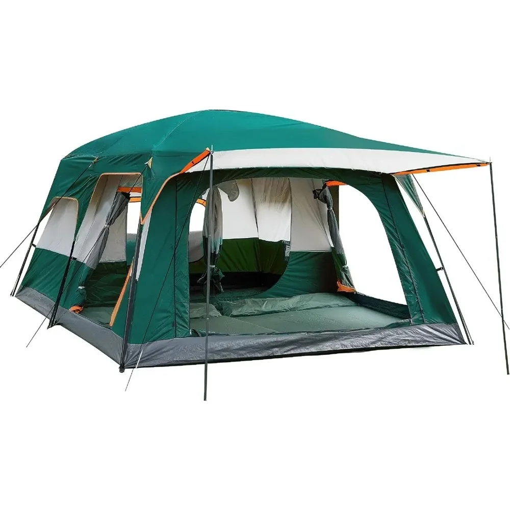 12 Person(Style-B),Family Cabin Tents,2 Rooms,Straight Wall,3 Doors and 3 Windows with Mesh,Waterproo