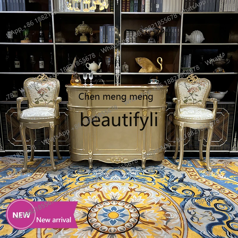 C45  French solid wood, bar chair combination, European court, bar table, champagne neoclassical bar