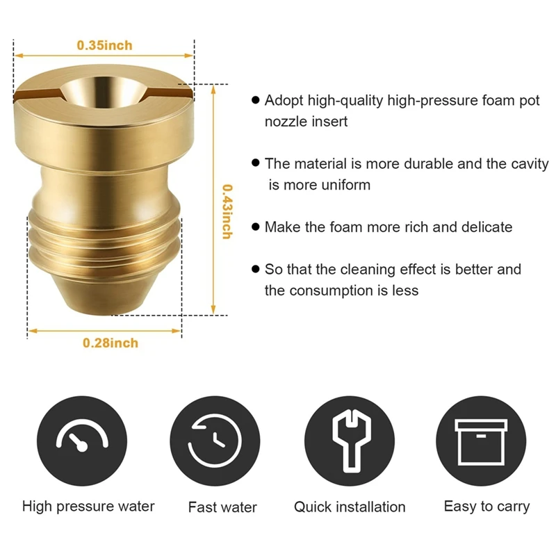 4 peças 1.1mm bocal de orifício de canhão de espuma 8 peças fabricante de espuma bocal de rosca de alta substituição 3000 psi