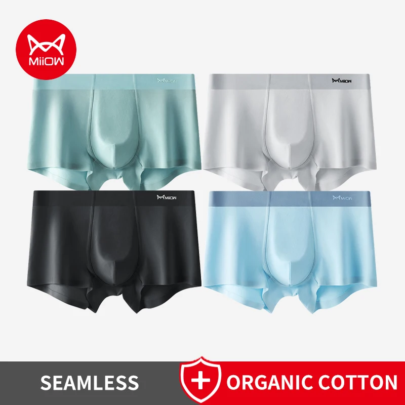 MiiOW 4Pcs Organic Cotton Men\'s Panties Graphene Antibacterial Men Underwear Boxers Seamless Breathable Man Boxer Shorts Trunks