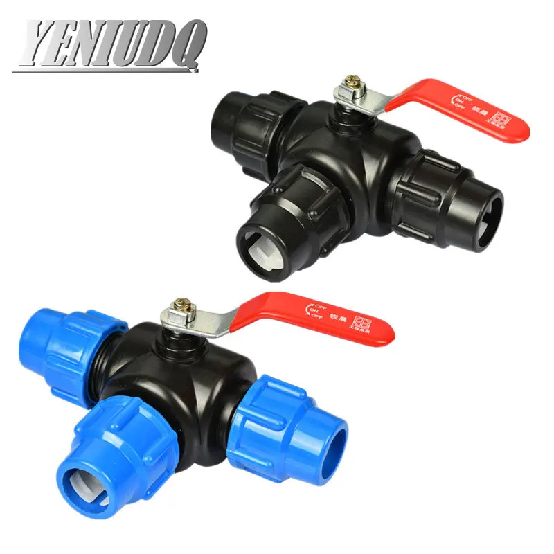 PE Three-way Fast Connection Valve Tee T-type Plastic Pipe Valve 20/25/32/40/50/63mm Agricultural Garden Tap Water Irrigation