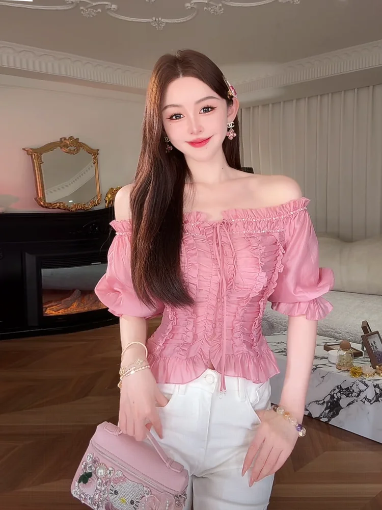 

Embellied Pleated T Top with Wood ain in Lyocell by Yuxiao Xiao Original Design Summer New Sle