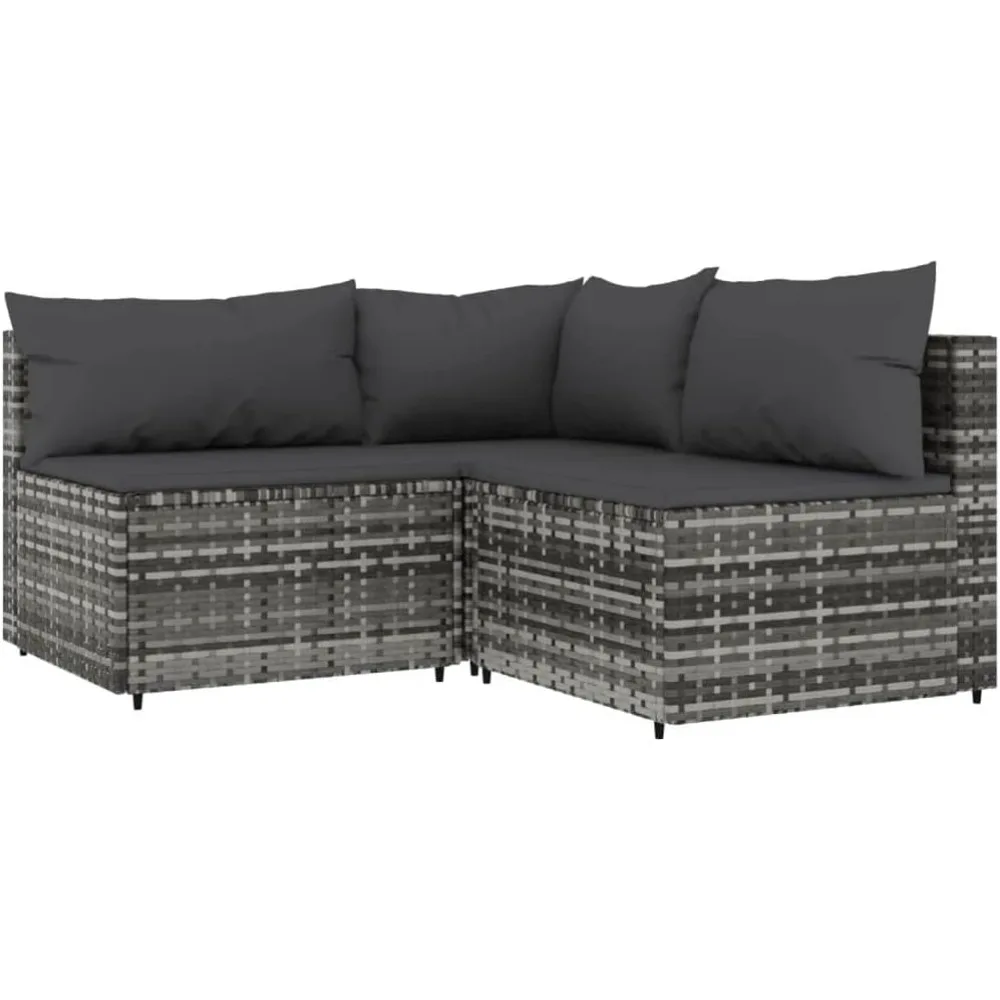 Patio Lounge Set, 3 Piece with Thickly Padded Cushions, Gray PE Rattan, Powder-Coated Steel Frames, Modular Design, Garden Sofas