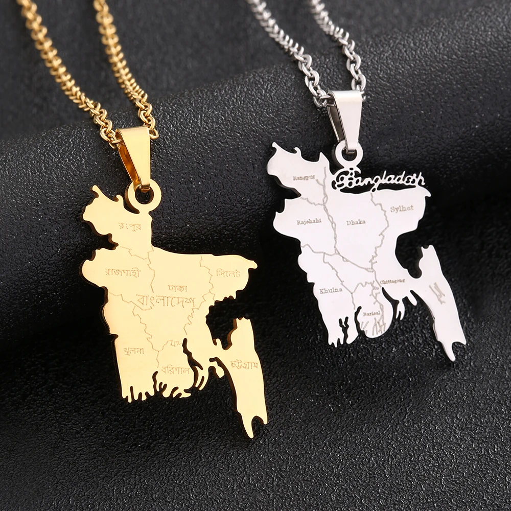 Fashion Bangladesh Map City Pendant Necklace Stainless Steel Gold/Silver Color Men Women Country Map Jewelry Gift