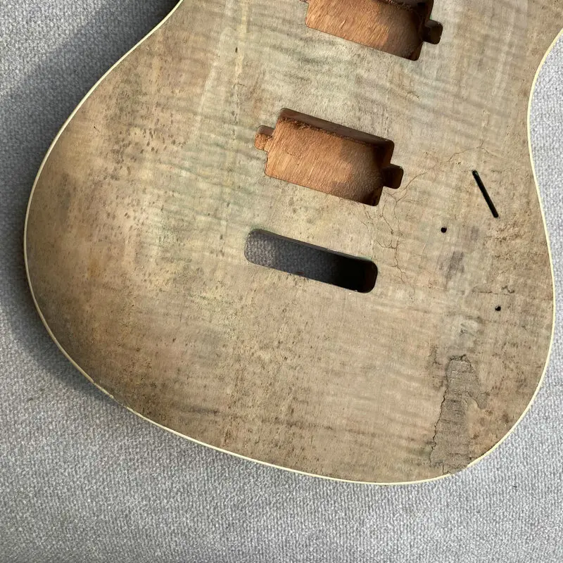 FB010 Natural Flamed Maple with SOlid Mahogany for 6 String Electric Guitar Body Active Pickup Model Custom Bridges Damages