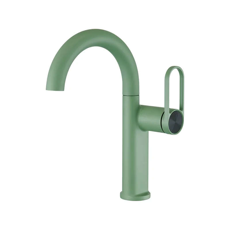 Green Wash Basin Faucet Rotating Splash-Proof Bathroom Countertop Basin Hot and Cold Gun Gray Faucet Tall Model