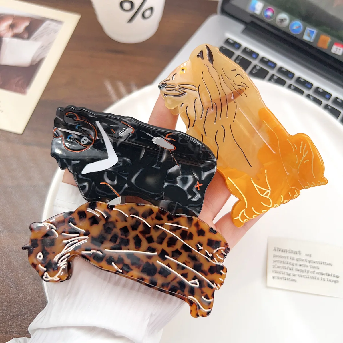 Elegant Gray Leopard Print Leopard Jaguar Hairpin Party Wear Back of the Head Clip Shark Clip Hair Accessories for Women