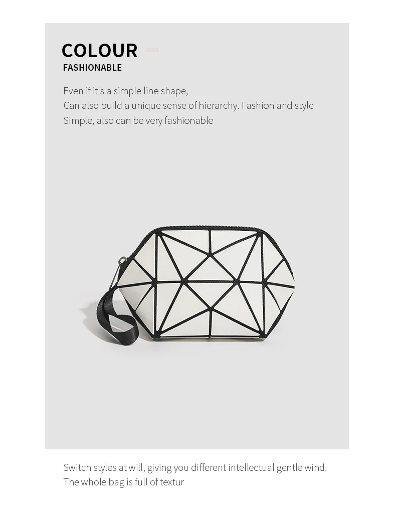 Einfache tragbare Make-up-Aufbewahrungstasche, leichte multifunktionale Tasche mit geometrischem Muster, Reise-Kulturbeutel, Münzgeldbörse, Kosmetiktasche – Detail 8