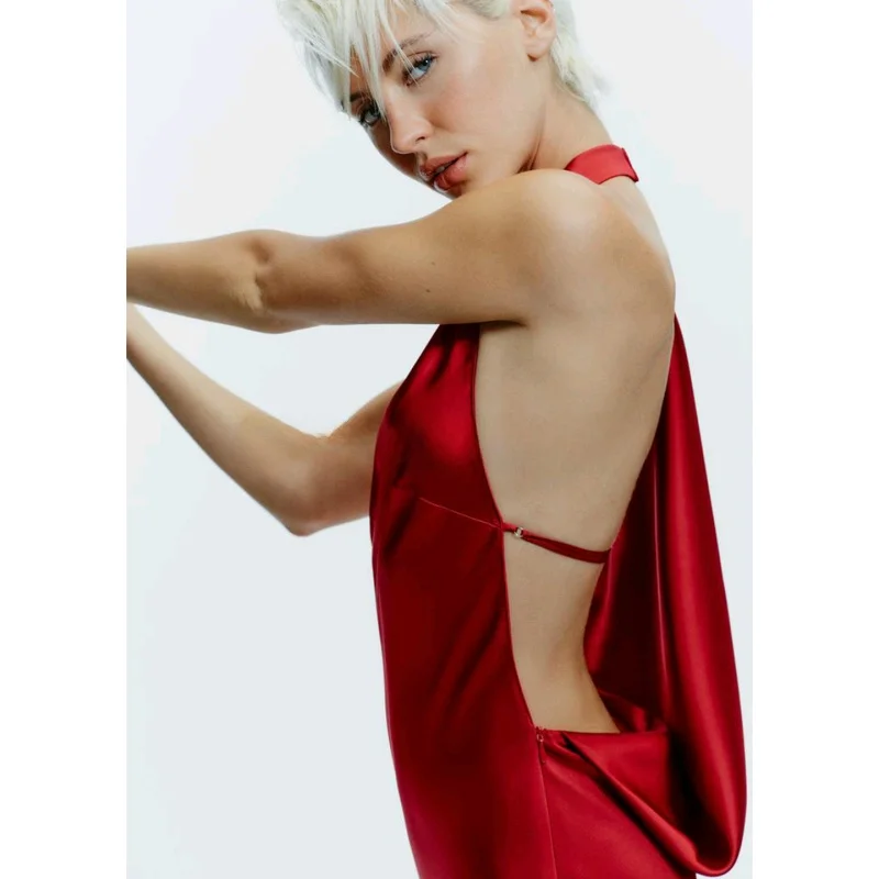 Winter New Women's Beach Vaion Sle Off-oulder Silk Satin Long Dr Hanging Collar Neline One-Piece Summer Gown