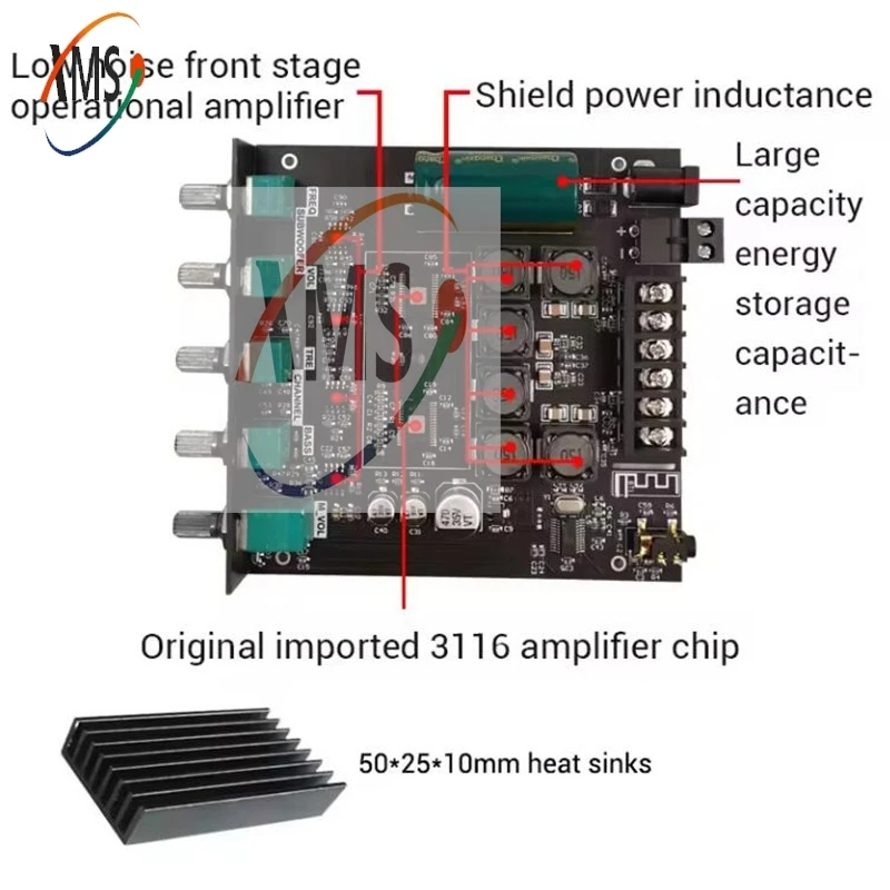 1pcs ZK-TB21 BT 5.0 Subwoofer Amplifier Board 50W*2+100W 2.1 Channel Power Audio Stereo Bass AMP