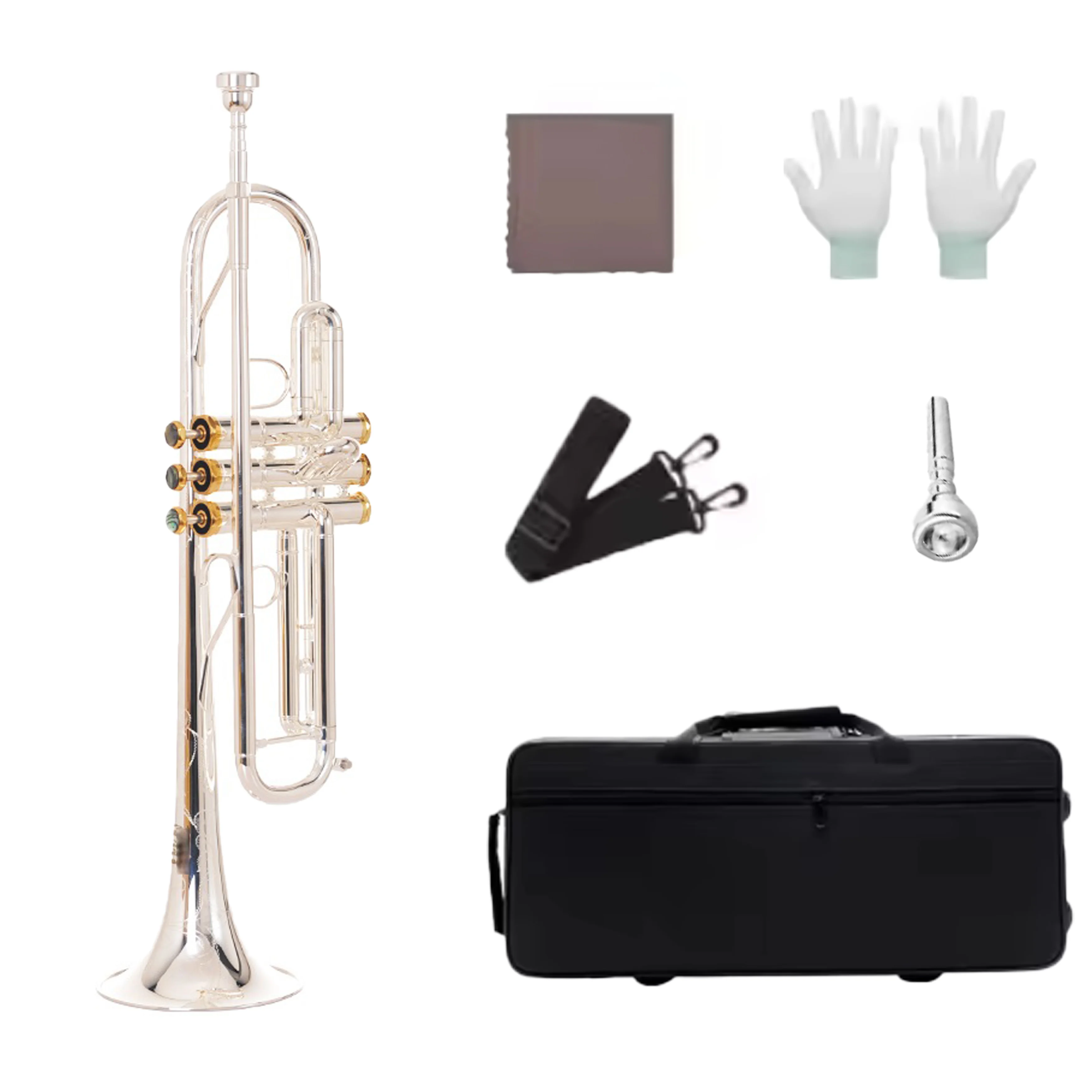 Bb Silver Plated Trumpet Hand Engraved Pattern Brass Wind Instrument Complete Kit With Case Mouthpiece Cleaning Kit For Student