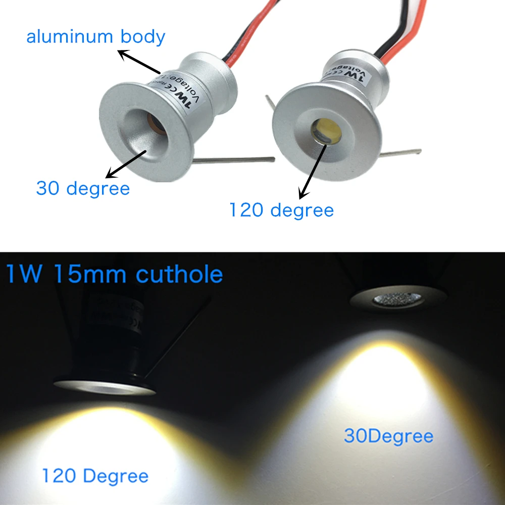 미니 다운라이트 LED 매립형 소형 스포트라이트, 천장 주방 룸 계단 실내 LED 스포트라이트, 변압기 AC110-220V 포함, 12V, 1W