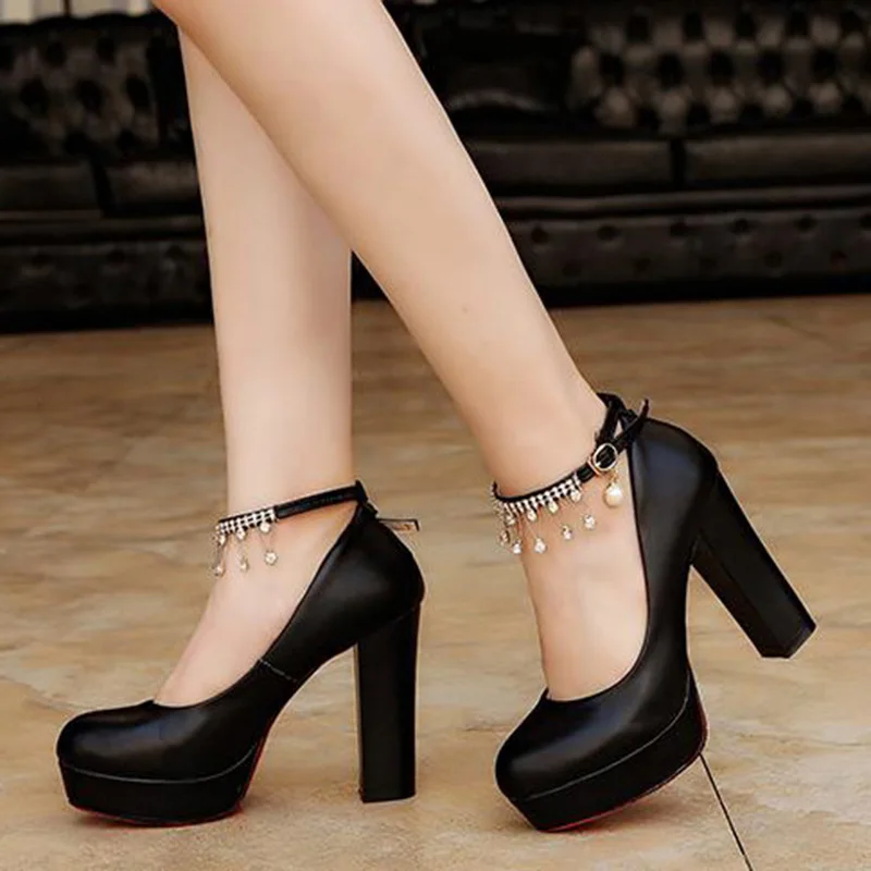 Women Wedding Shoes Crystal Ankle Strap Pumps White Dress Shoes Medium Heels Bridal Shoes Platform Designers Shoes