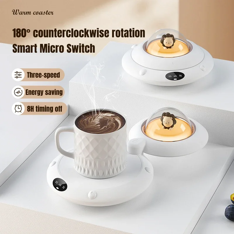 

Thermostat Mug Heater Coffee Cup Warmer Milk Tea Water Heating Pad 3 Speed Setting 180° Rotaty Warming Coaster with LED Light