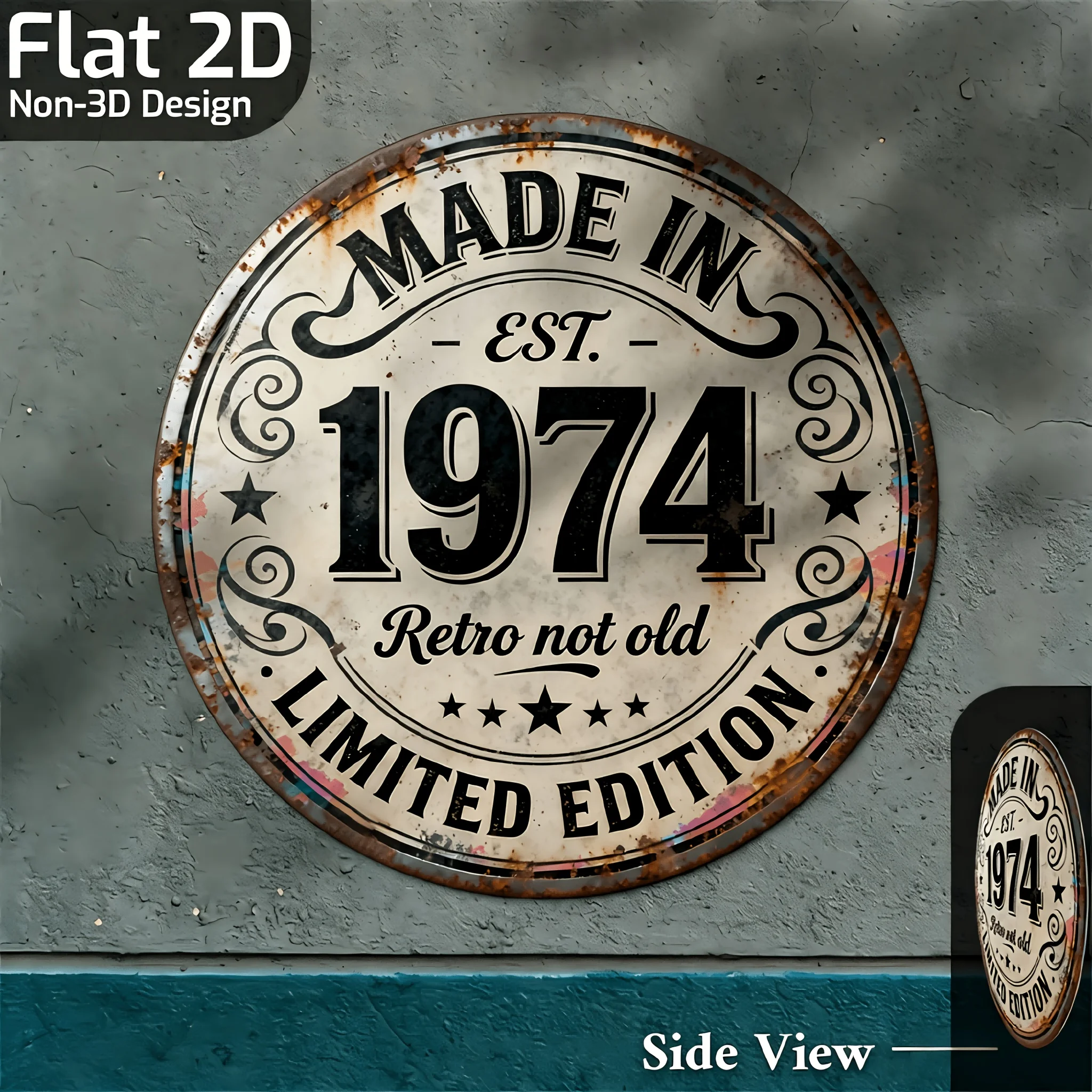 Vintage Metal Aluminum Decorative Sign, Since 1974 - Over 50 Years of Vintage Essence, 'Vintage Never Gets Old' Limited Series