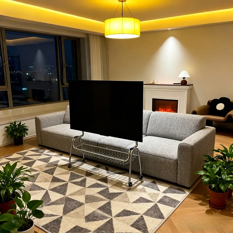 Nordic Movable Basket TV Stands Eco-Friendly Stainless Steel TV Holder on Wheels with Storage for Any Room Living Room Furniture