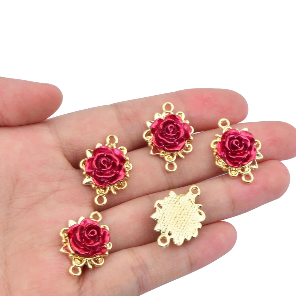 5/10pcs Rose Charms 3D Rose Flower Connector Bulk Links Valentine's Day Linking Double Loop Pendant for Jewelry Making DIY Craft - view 4