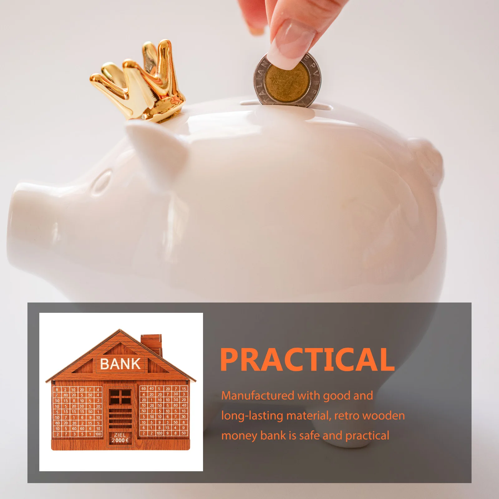 Wooden Piggy Bank Money Saving Box With Savings Targets House Shaped Design Adult Large Unique Coin Bank For Bedroom Living