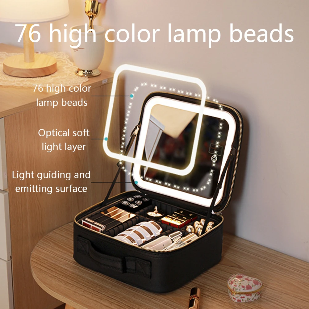 LED Cosmetic Case With Mirror Makeup Bag Large Capacity Female Beautician Skincare Product Makeup Case Portable Travel Bags