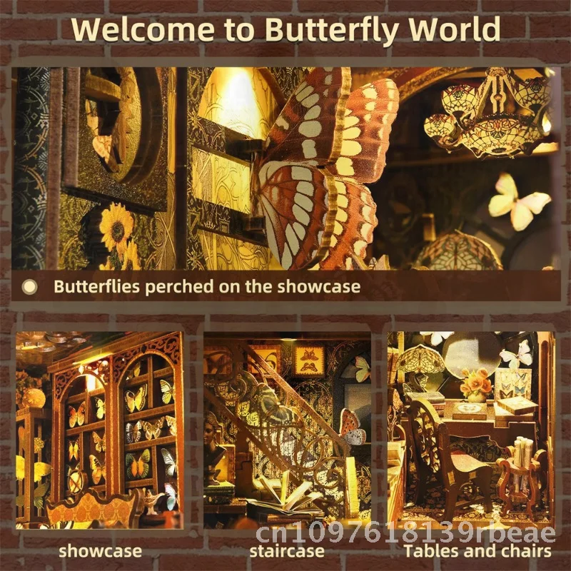 لتقوم بها بنفسك فراشة جمع غرفة نموذج ثلاثية الأبعاد اللبنات اليدوية المقصورة كتاب حامل لعبة خشبية هدية للأعمار 14 + التفاعلية #3