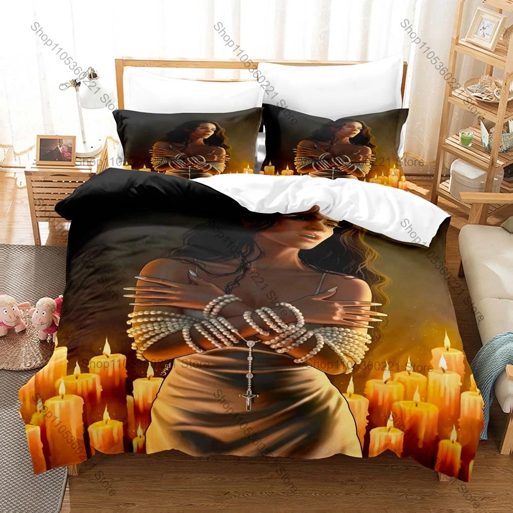 Rosalía Themed Duvet Cover + 2 Pillowcases Pop Music Graphic Cozy Bedding for Home & Dorm Famous Vocalist Rosalía Print