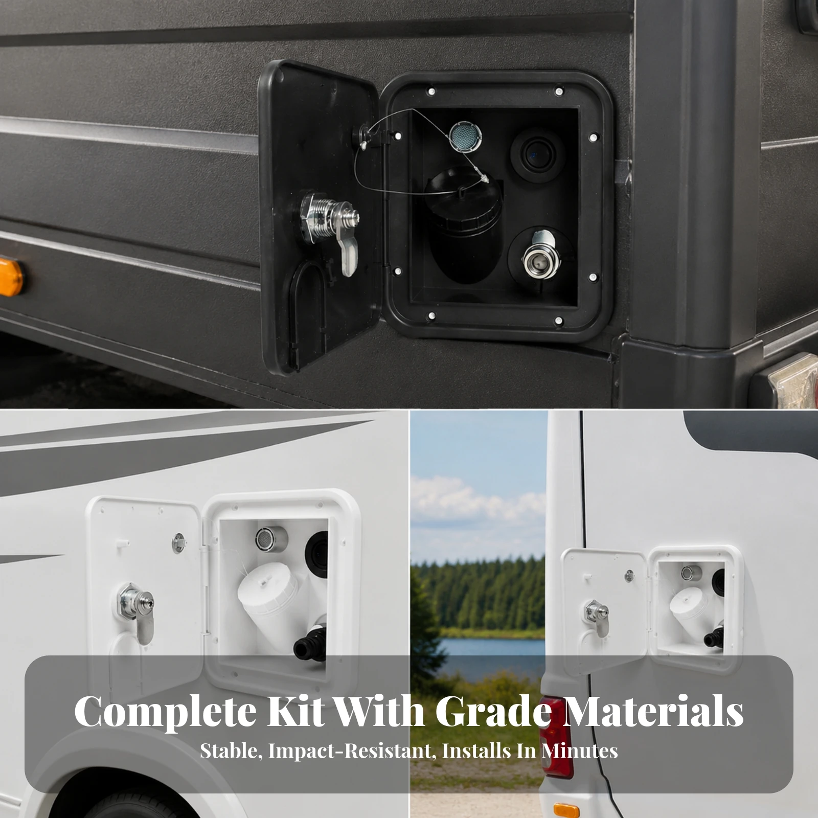 Camper Water Fill Inlet with Sealing Ring and Integrated Connections for Motorhome 12V Switch System