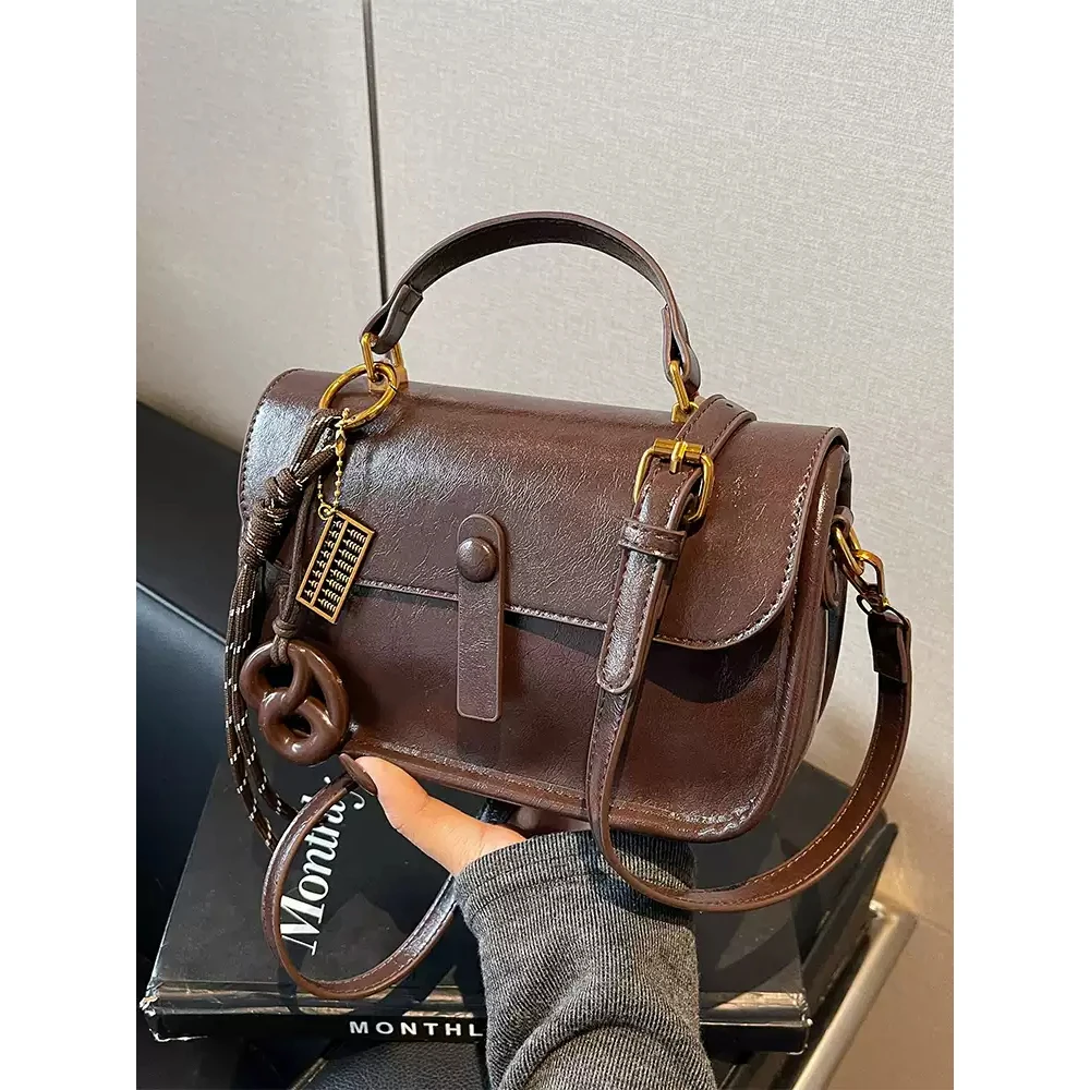 2025 Women's Fashion Crossbody Bag High-Grade PU Leather Glossy Texture Square Hand-Held Commute Pack Delicate Shoulder Bags