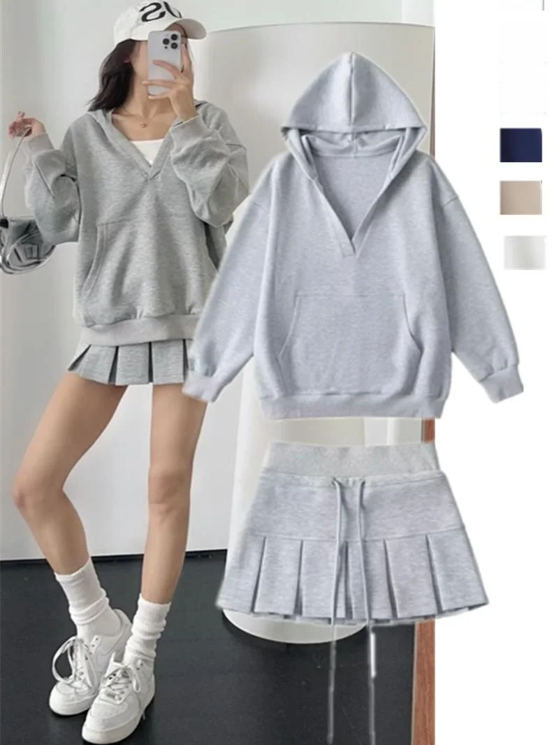 Lifesle ヴィンテージ V カラー ロング Sve パーカー Jaet レディース ハイウエスト イリュージョン スリミング アンチブレスト露出防止スカートセット