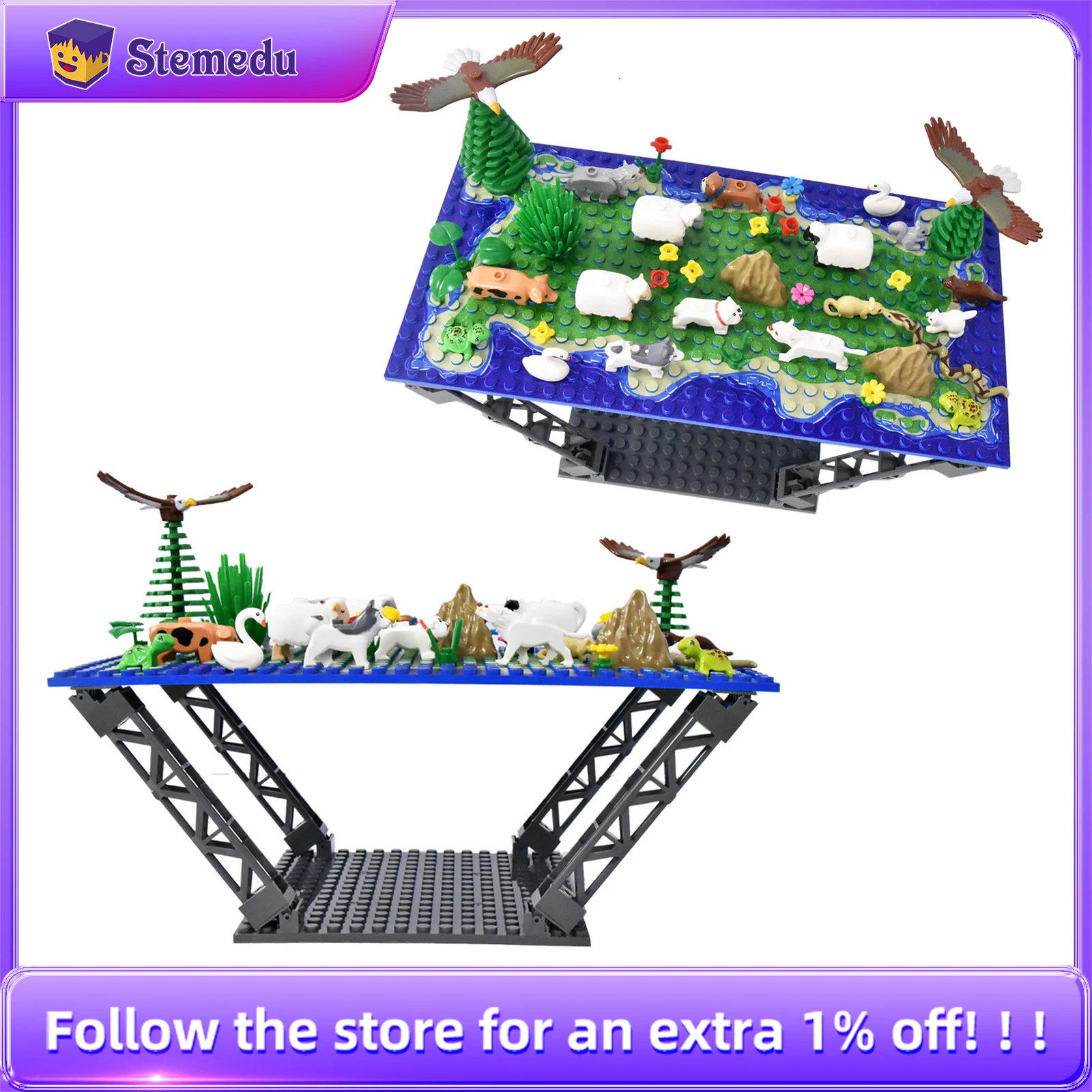 MOC – blocs de construction de modèle créatif Animal Island Paradise, Kits de petites briques, jouets éducatifs de bricolage, ensemble bleu foncé, cadeaux pour enfants