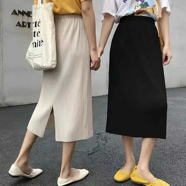 

Slimming Mid-Length Ice Silk f Skirt for plus Size Women Summer Loose Fitting Commute Sle High Waist A-Line Skirt