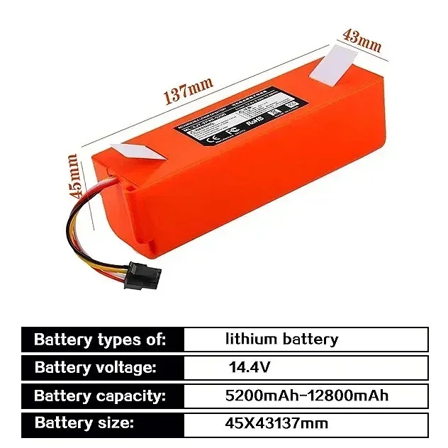 14.4V 5200-12800mAh 100% original Xiaomi robot vacuum cleaner battery replacement S50 S51 S55 T60