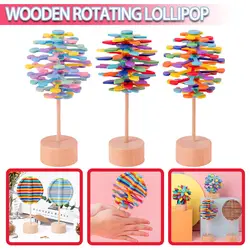 Rainbow Wooden Spiral Lollipop Spinner Stress Relief Spinning Magic Rotating Wand Decompression Toys Educational Toy