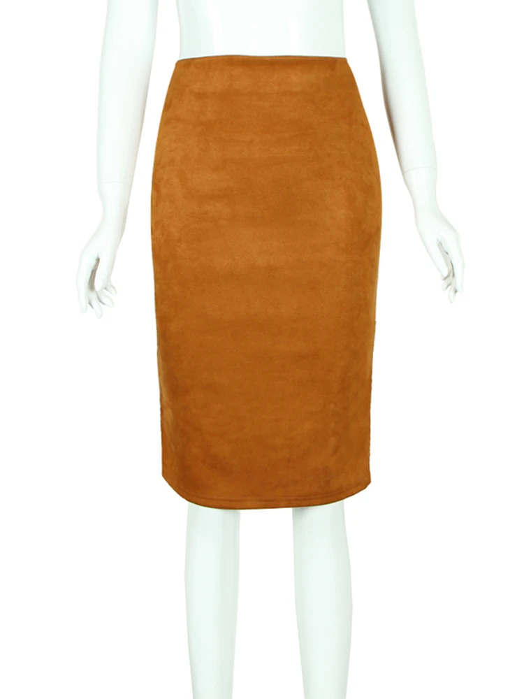 النساء التنانير الجلد المدبوغ بلون تنّورة مجسّمة الإناث الخريف الشتاء عالية الخصر Bodycon خمر الجلد المدبوغ انقسام سميكة بسط التنانير