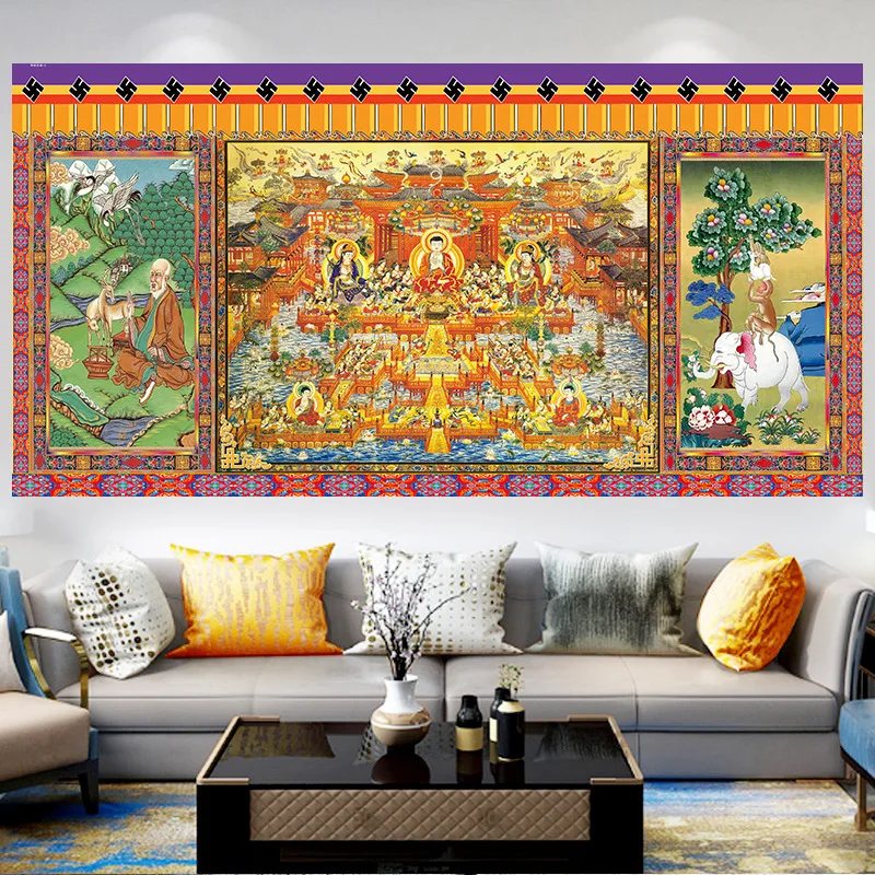 Tibetan Buddhist Thangka Tibet Buddhist FrescoLiving Room Decoration Bedroom Living Room Hanging Cloth Lobby Dormitory Tapestry