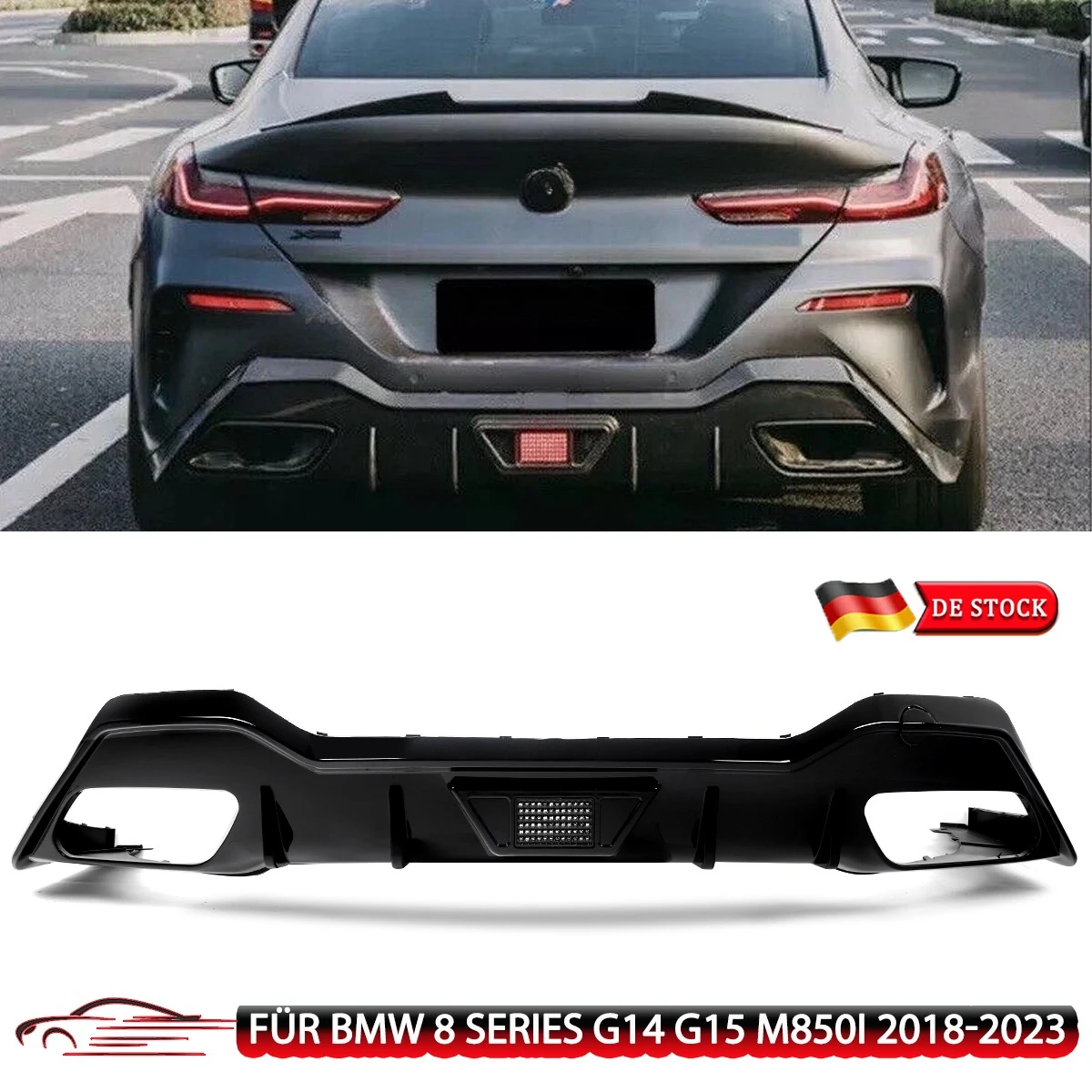 Hinterer Unterer Stoßstangen-Diffusor Spoilerlippe Splitter Glänzend Schwarz Karosserie-Kit für BMW 8er G14 G15 2-Türer M850i M Sport 2018-2023 ABS