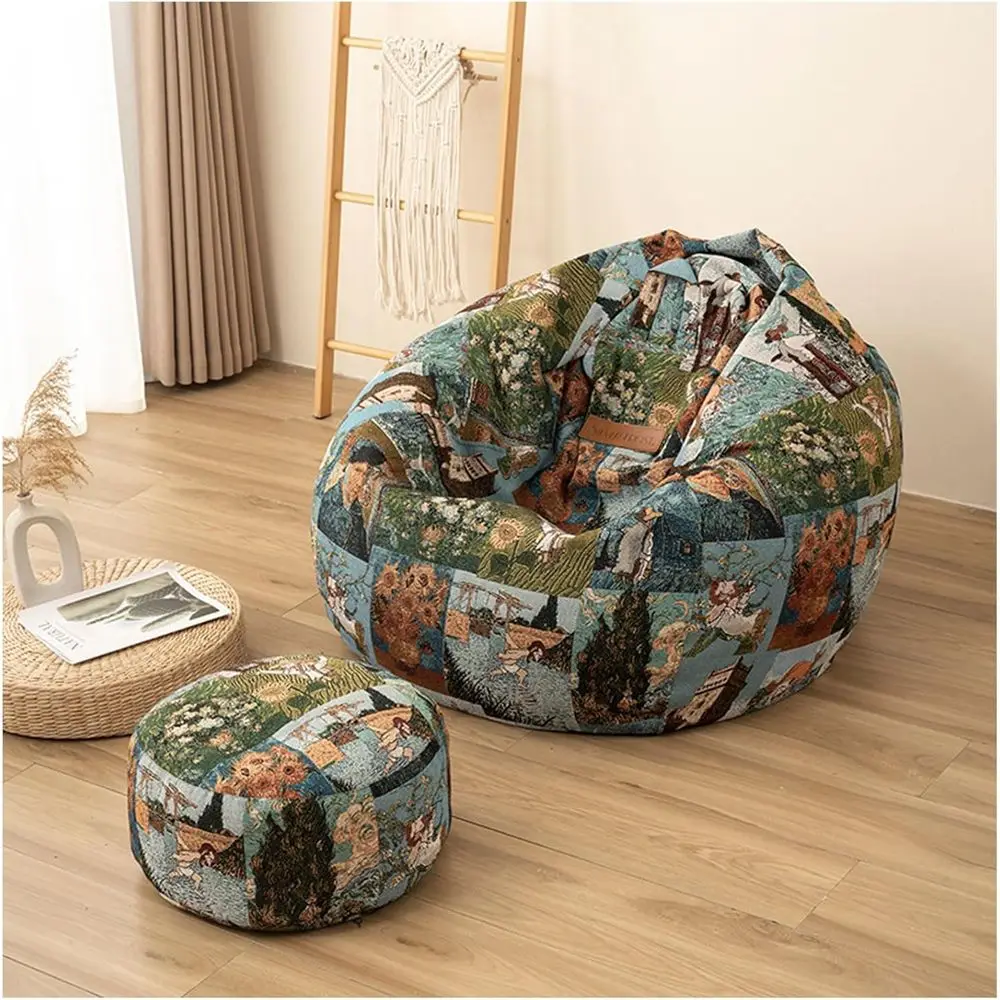 

Ленивый диван-мешок в этническом стиле со съемным чехлом, подходит для спальни или кресла, заполненный татами, синий, XL, Outd