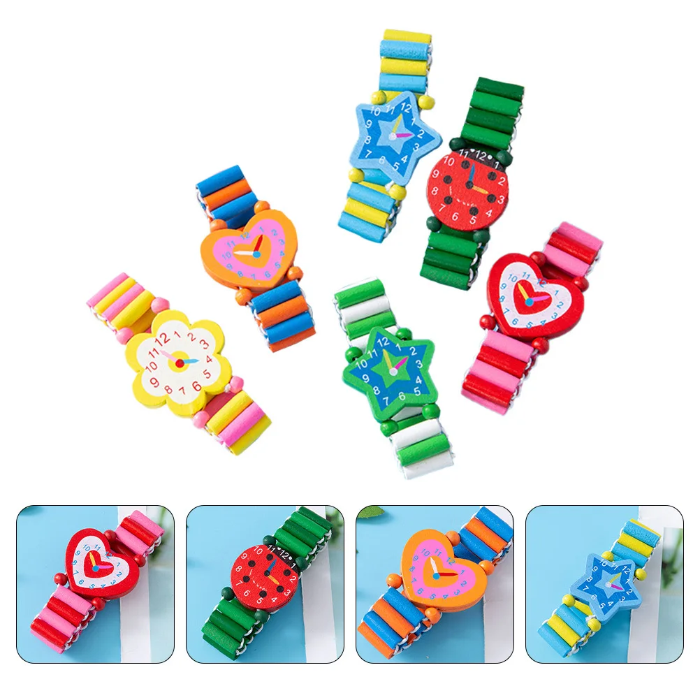 SAFIGLE 6 pezzi di orologi in legno per cartoni animati, set di giocattoli per bambini che imparano il riconoscimento dei colori, regalo educativo prescolare per ragazze